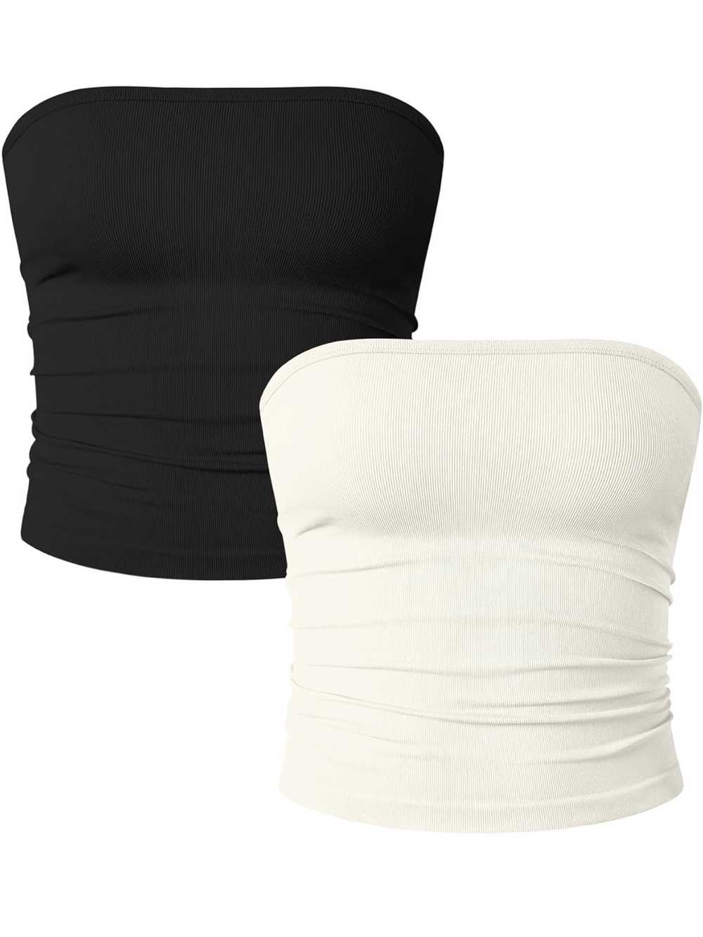 Seamless Ribbed Strapless Tube Crop Top - Black & Cream